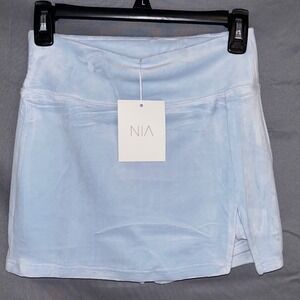 NIA The Brand Chambray Velour Lounge Skort With Side Slit XS